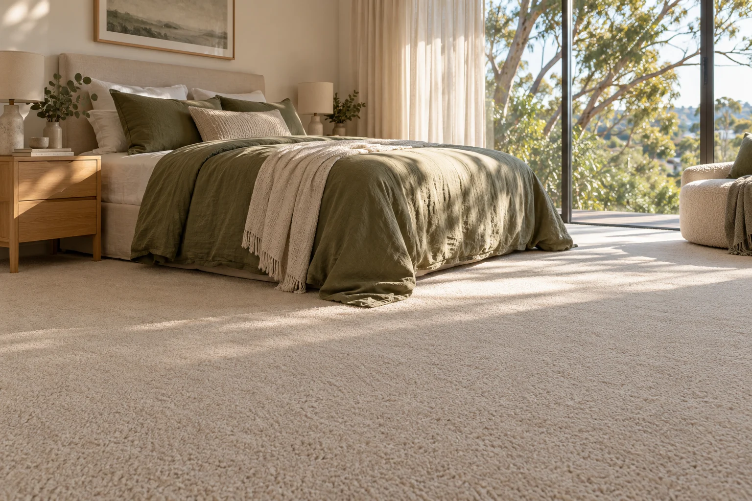 Illustration of a carpeted bedroom