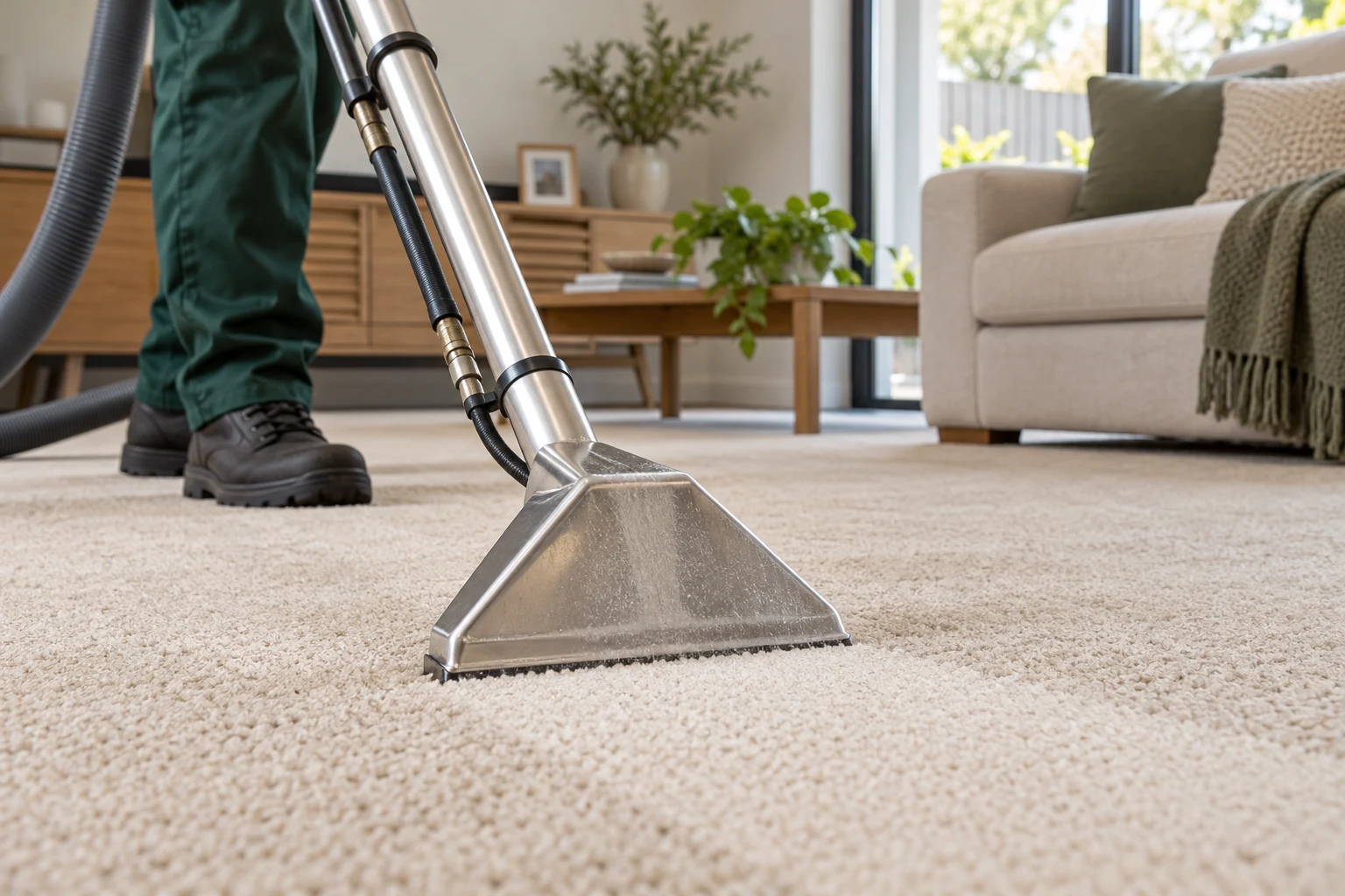 Illustration of hot water extraction on carpet