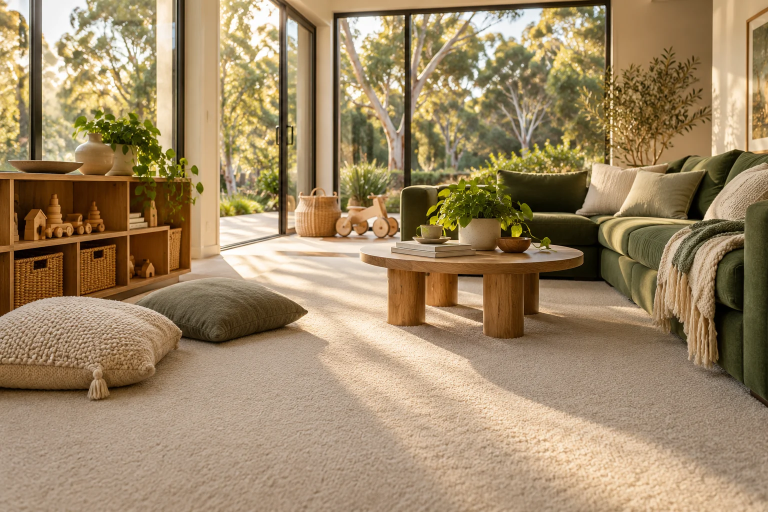 Illustration of a carpeted family living room