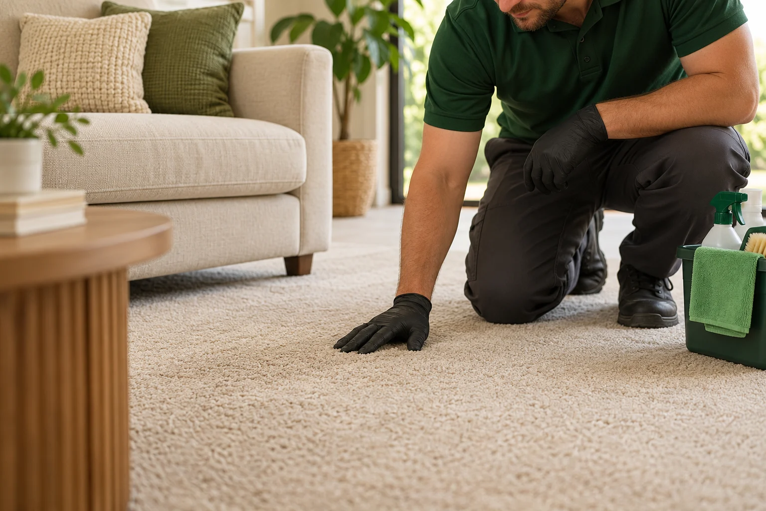 Illustration of a carpet being checked before cleaning